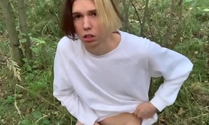 Cute Russian Boy Masturbating in a Public Forest and Pee Outdoors